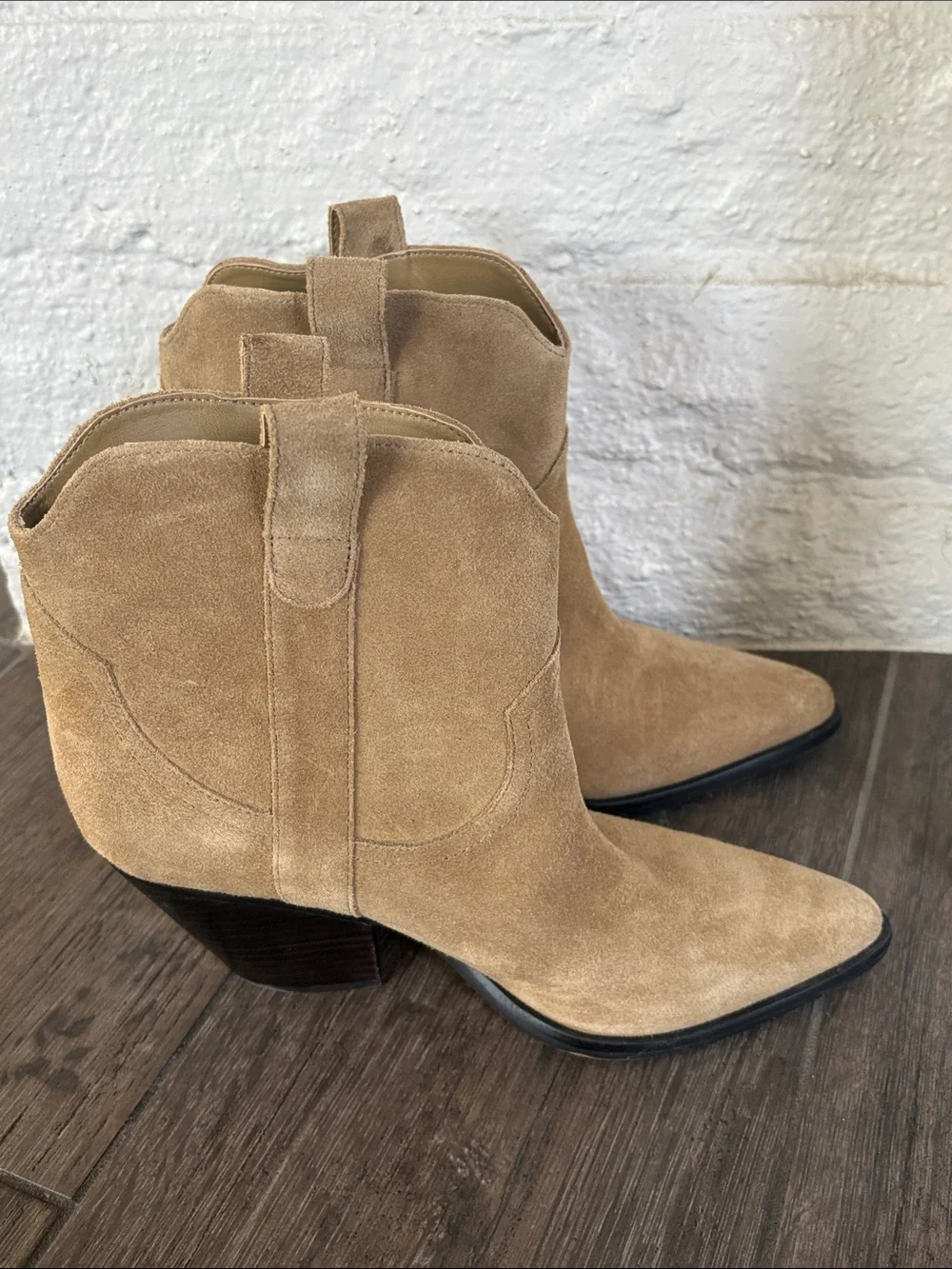 Marc Fisher Suede Pointed Western Booties - Tan